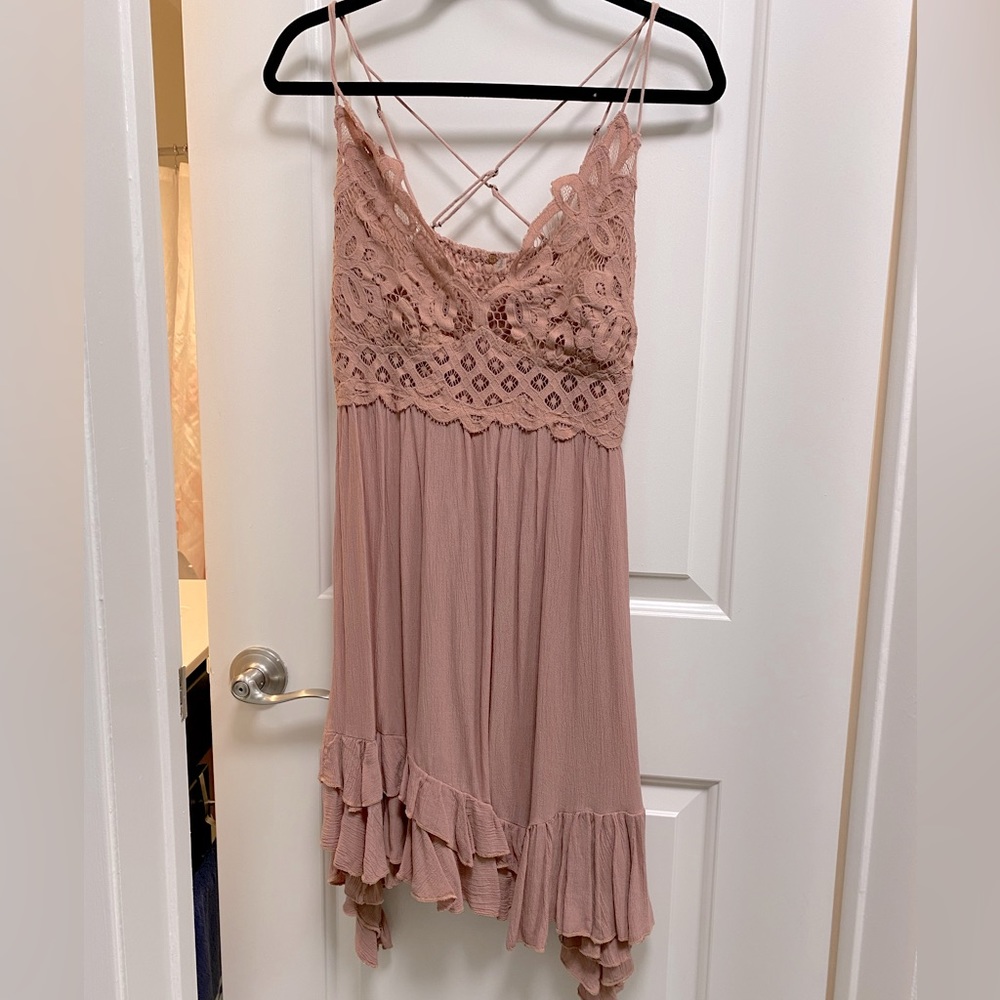 2 free people lace adella slip dresses. Black and light pink